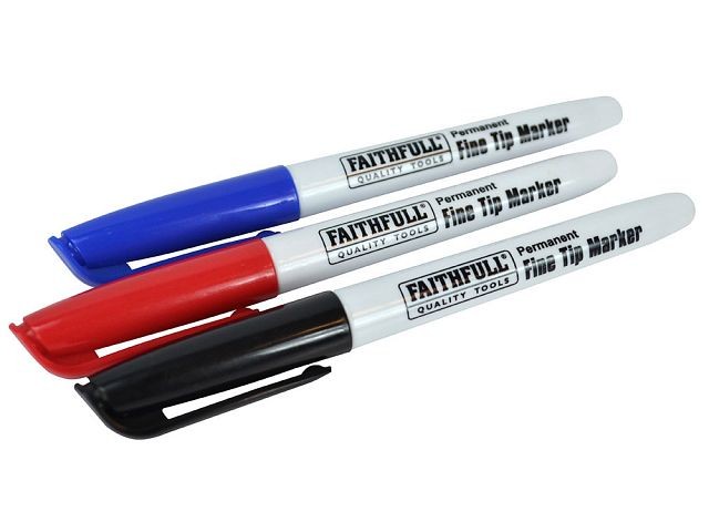 Faithfull FAIFTMMIX3 Fibre Tip Marker Pen Mixed (Pack 3)