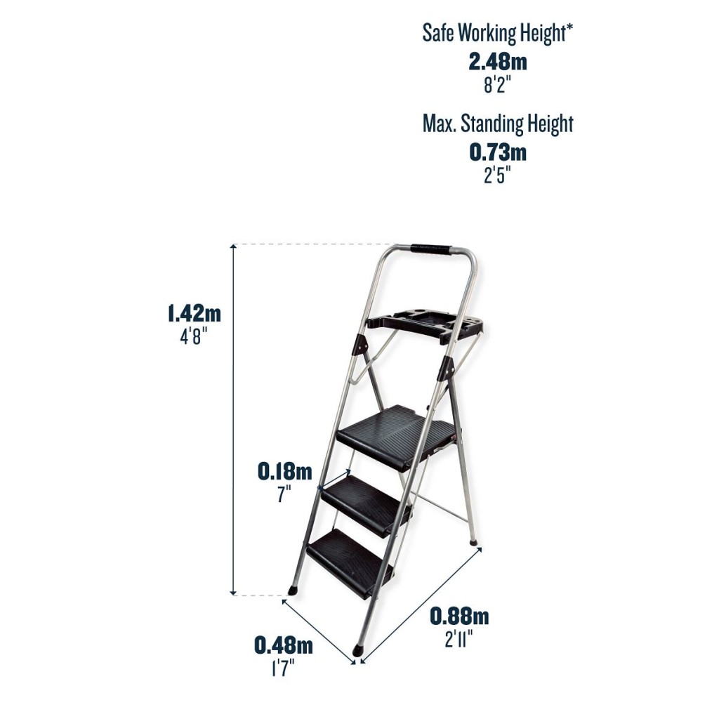 Werner Black Sure Grip Comfort Stepstool - 3 step with Tool Tray