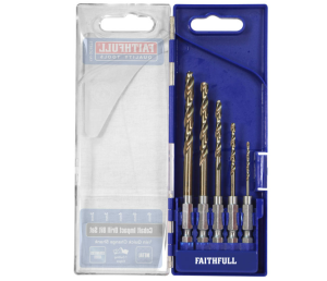 Faithfull FAIQCSET5 HSS Cobalt Impact Drill Bit Set Quick Change 5 Piece